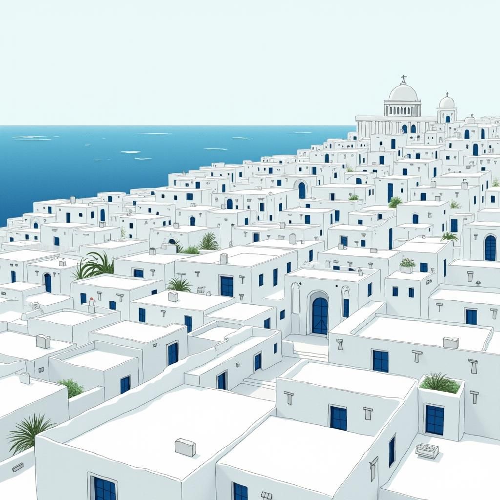 Minimalist Greek Cityscape Illustration