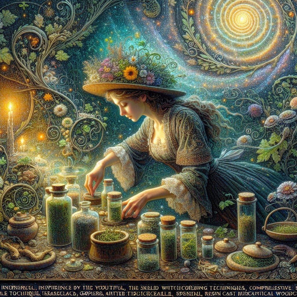 A young woman tending to her herbs