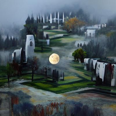 Eerie Cemetery Landscape at Twilight