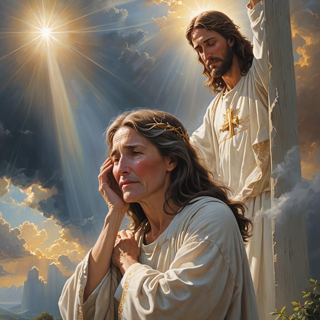 Woman Finds Solace with Jesus at Heaven's Gate