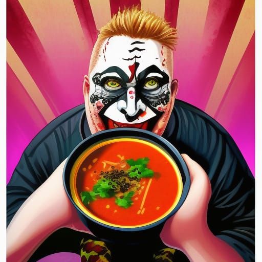 Violent J Eating Soup in Splash Art Style