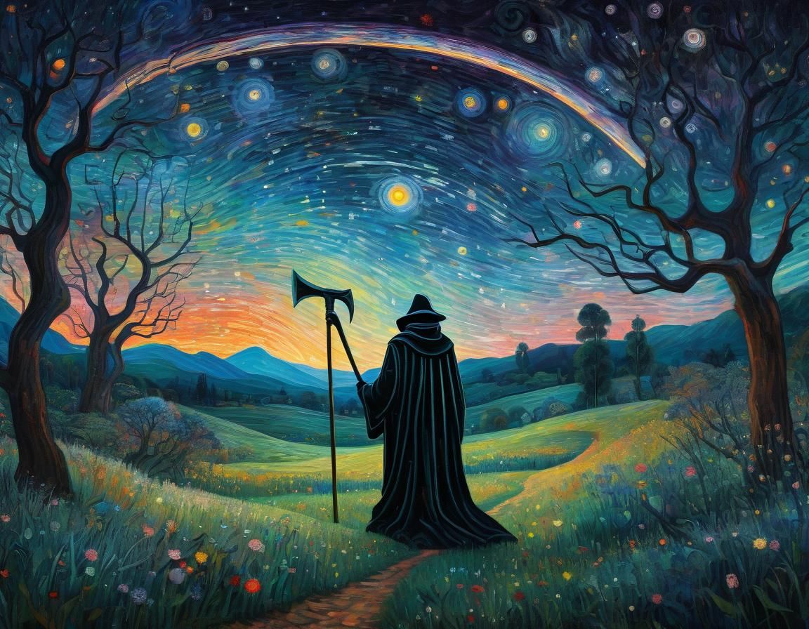 Cosmic Grim Reaper Gazing at Shooting Stars