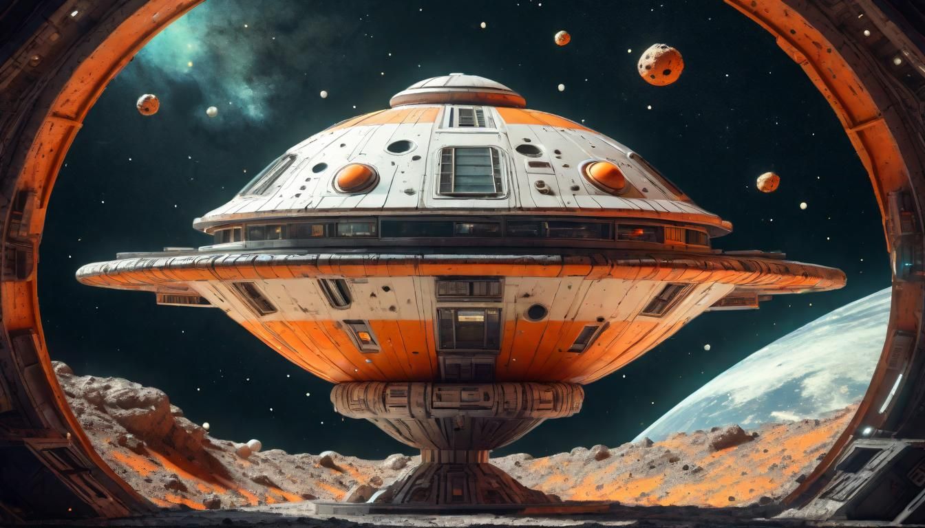 Retro-Futuristic Starship in 70s Sci-Fi Style