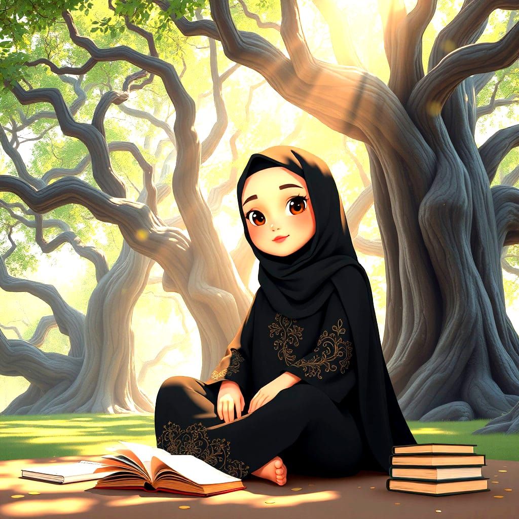 Cartoon Girl Reading in Sunlight with 3D Shading