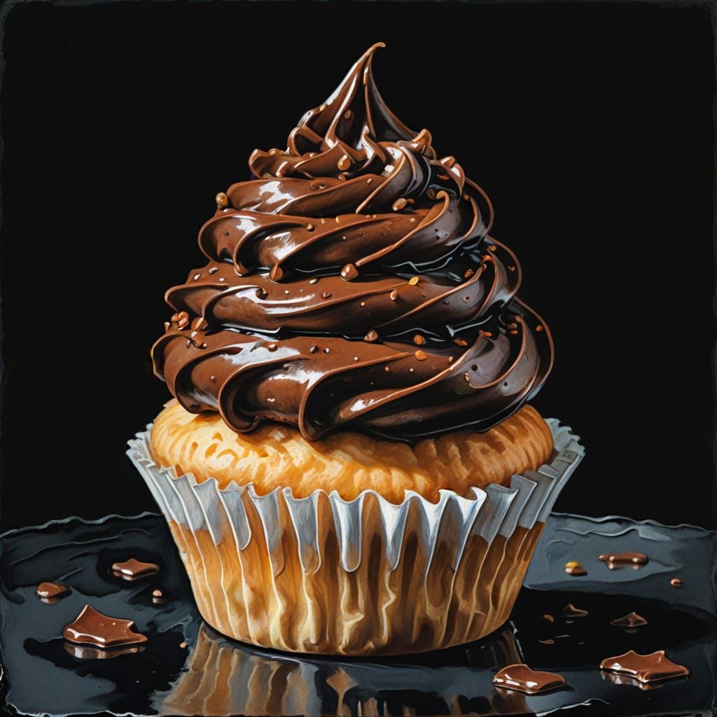 Vanilla Cupcake in Gouache Impressionist Style