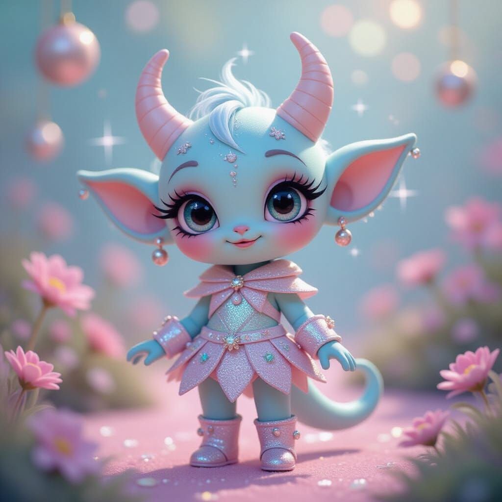 Pastel Starlight Chibi Alien in Whimsical Style