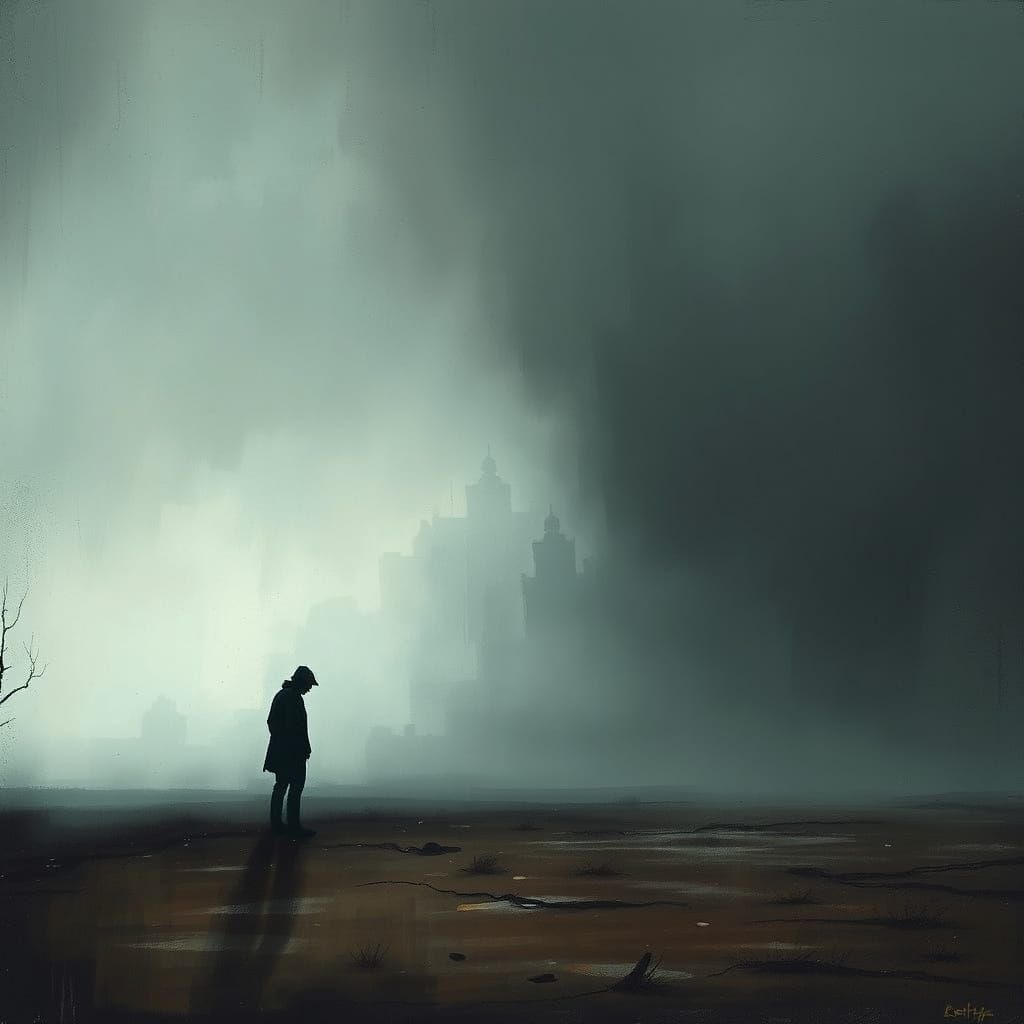 Lost Figure in Desolate Landscape: Abstract Expressionism