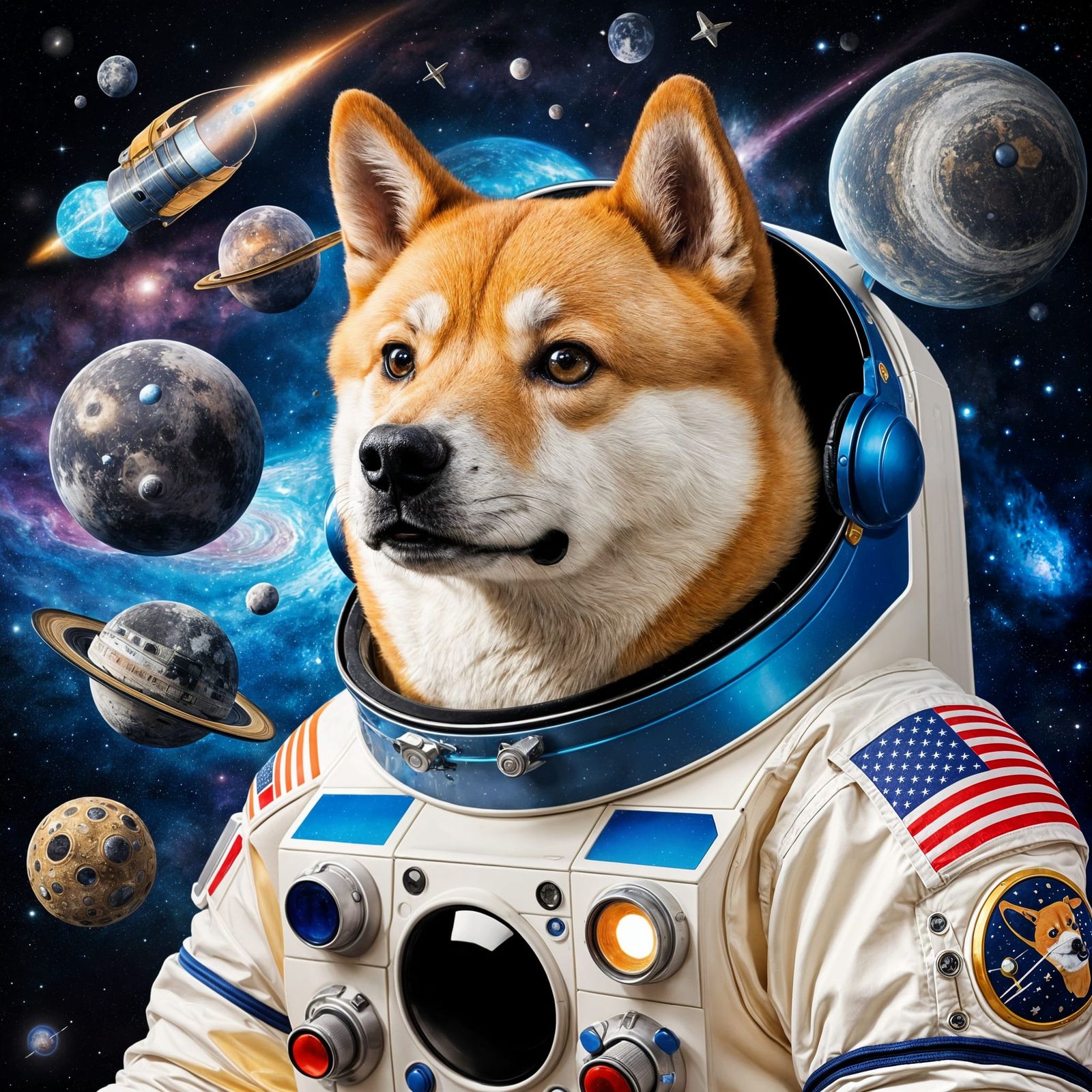 A Shiba Inu Astronaut Spins Cosmic Beats in Futuristic DJ Bo...