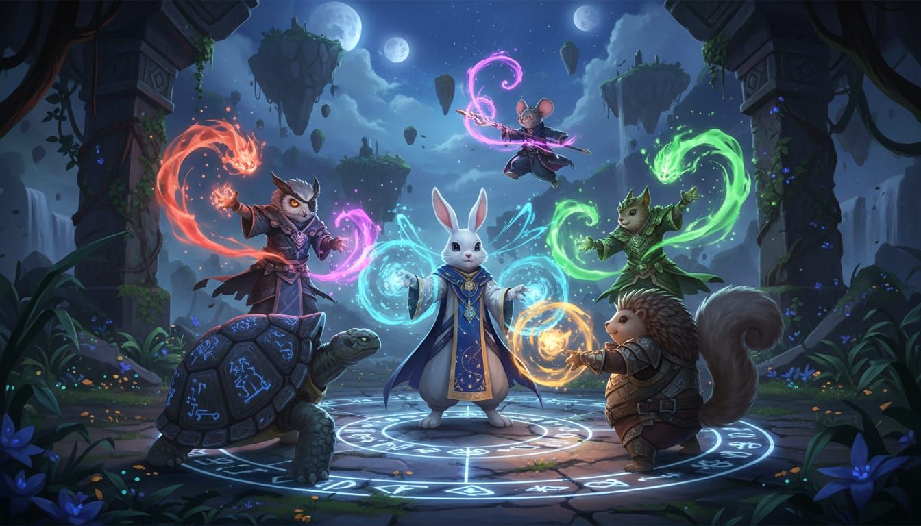 Animal Mages Cast Vibrant Spell in 3D Anime Style