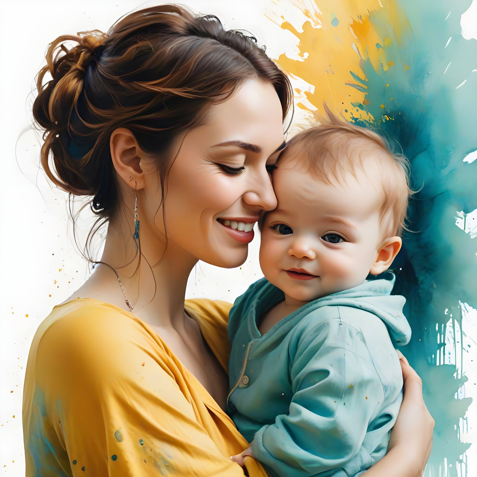 Mother's Love in Vibrant Watercolor