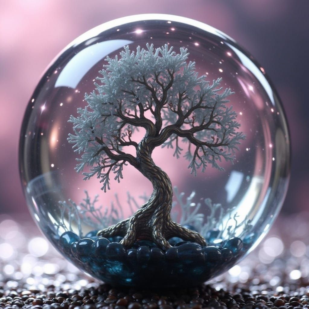 A Crystal Apple Glows on a Shimmering Silver Tree