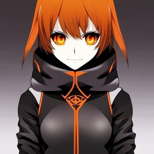 Anime Gamer Girl with Orange Eyes and Hoodie