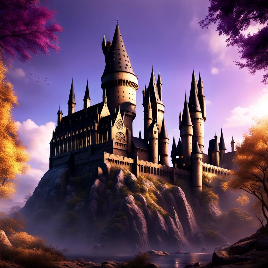 Mysterious Hogwarts Castle in Dark Fantasy Style