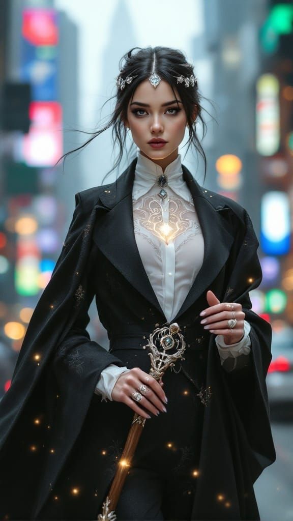 Sorceress in Modern Metropolis Elegance