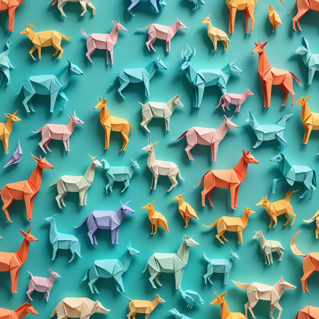 Vibrant Origami Animals in Watercolor Style