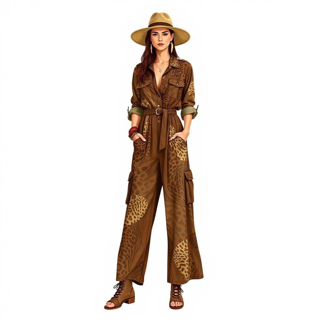 Desert Dusk Jumpsuit: Fashion Illustration in Earth Tones