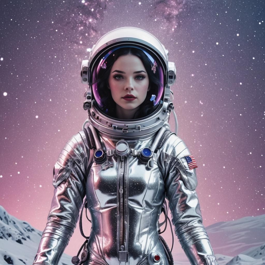 Snow White Mermaid Cosmonaut in Synthwave Style