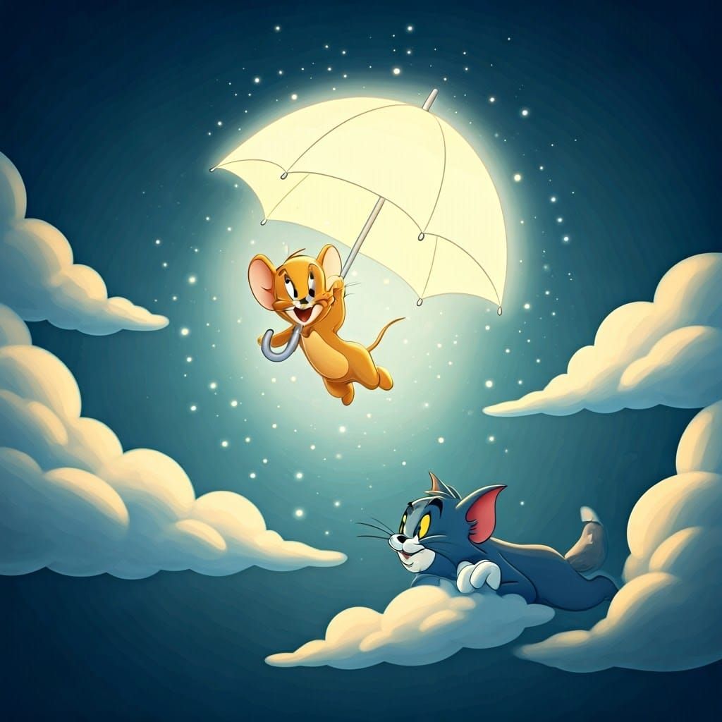 Magical Mouse Soars Above Whimsical Clouds in a Classic Anim...
