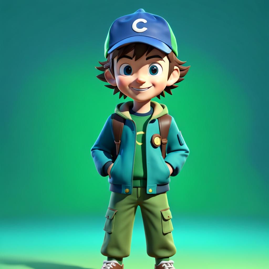 Toddler Ash Ketchum with Blue Hat: Pixar-style 3D Render