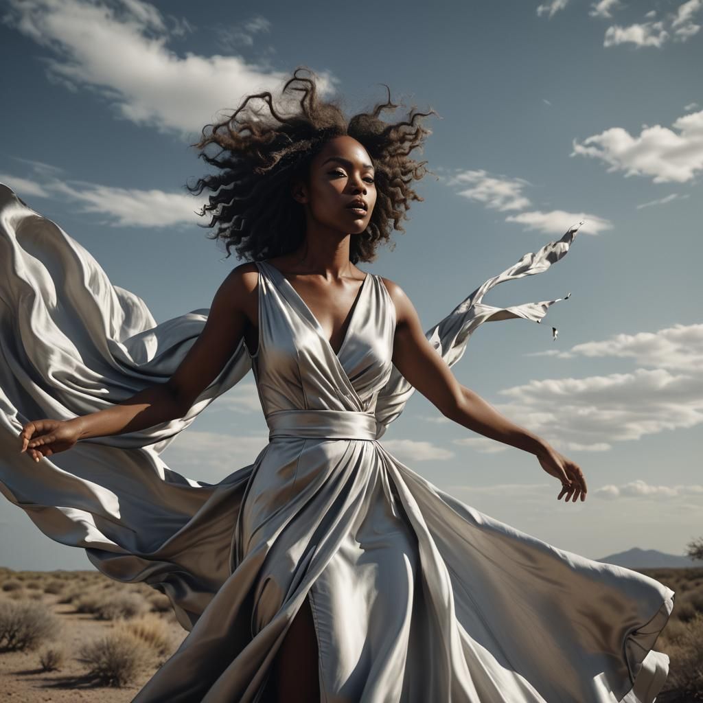 Beautiful Girl in Silver Dress, Cinematic Film Still