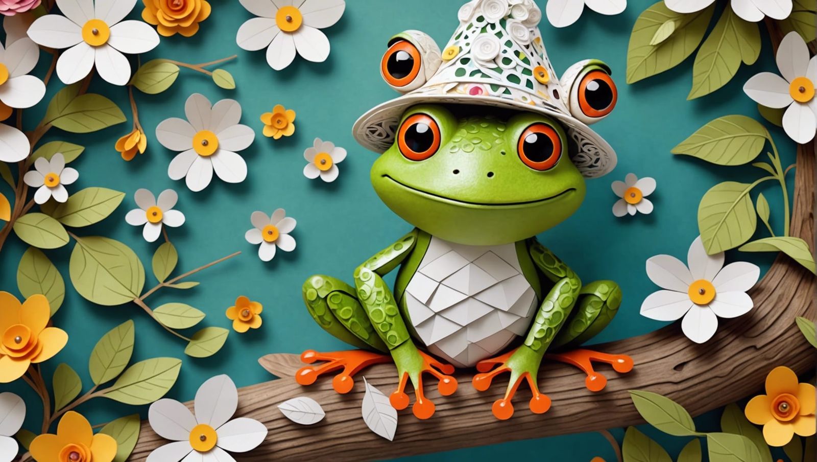 Adorable Pixar Frog in Paper Patchwork Style