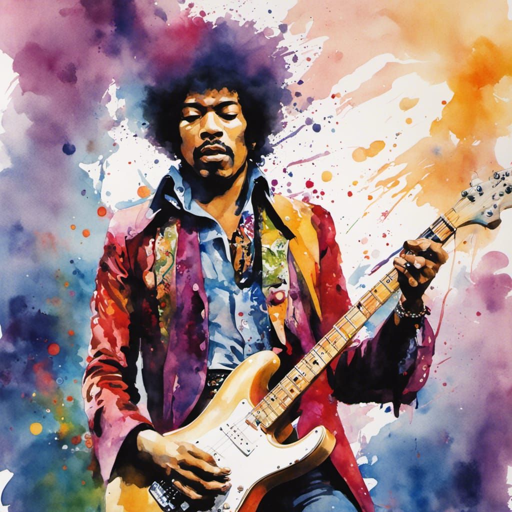 Jimi Hendrix Watercolor Splash Art Performance