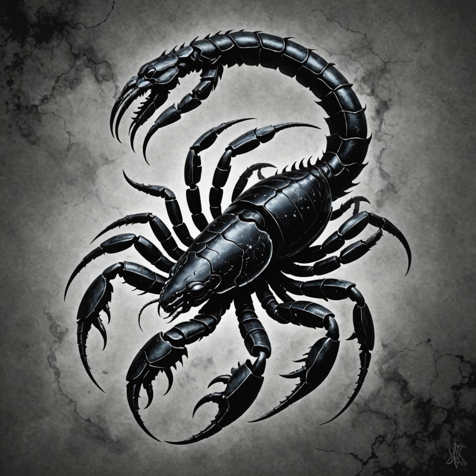 Scorpio Zodiac Symbol Emerging from Smoky Gray Mist in Jet B...