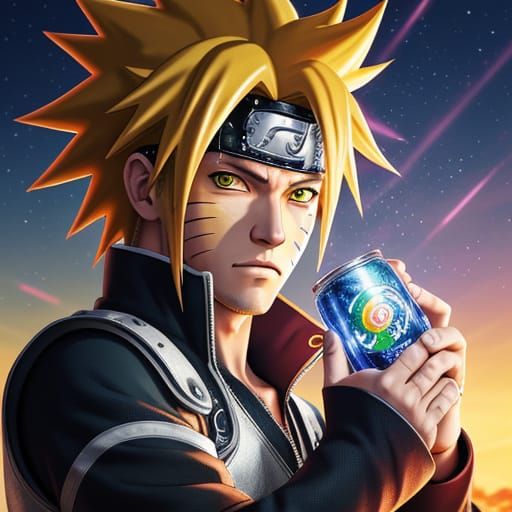 Naruto in Vibrant Anime Style with a Sparkling Sprite