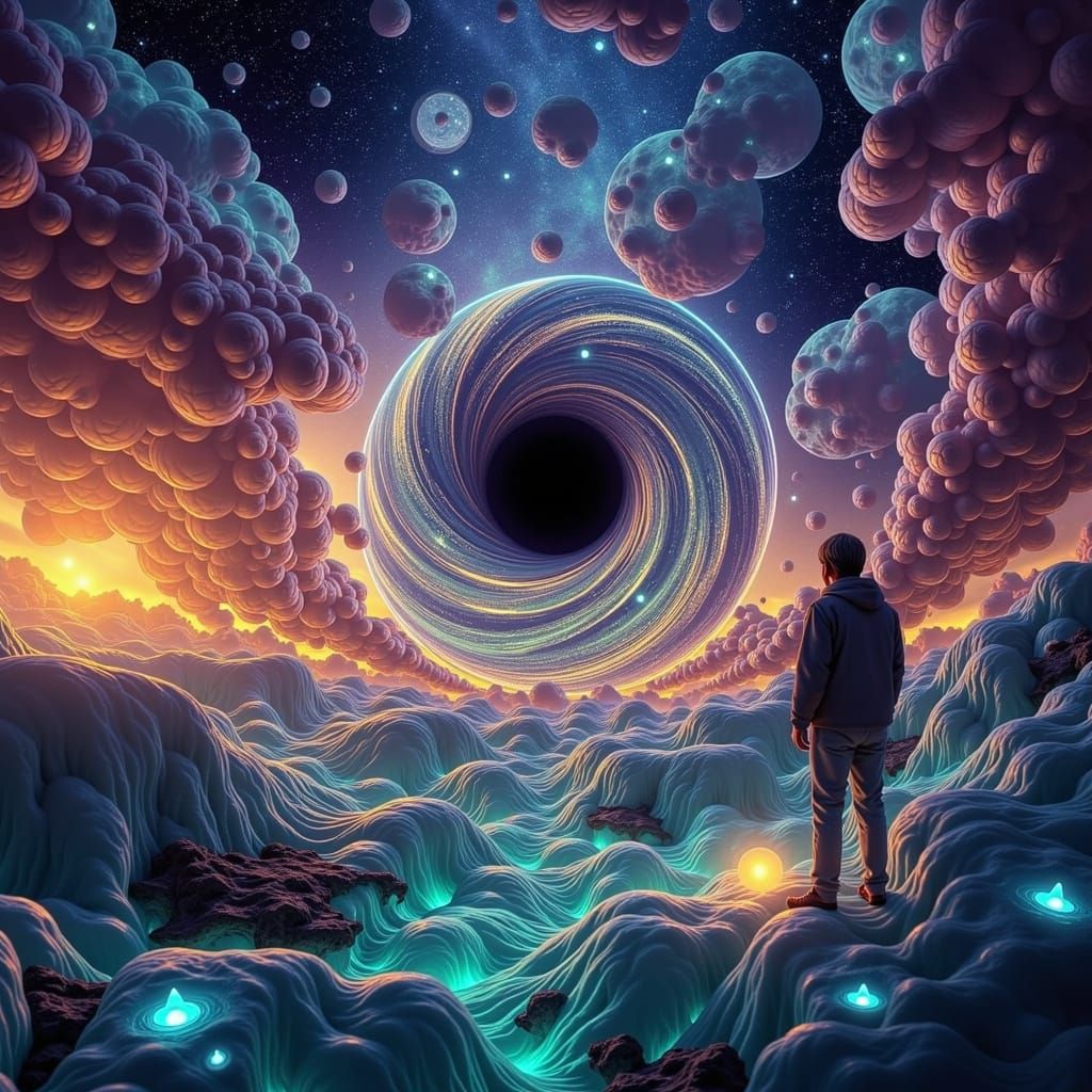 Swirling Black Hole with Surrealist Metal Aesthetic