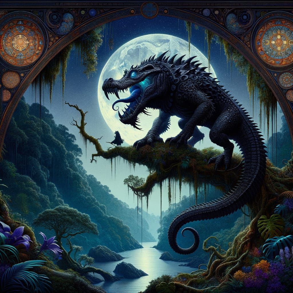 Moonlit Jungle Mutation in Art Nouveau Style