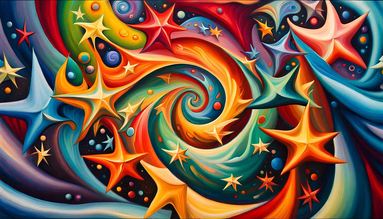 Swirling Star Formations in Vivid Impasto Oil