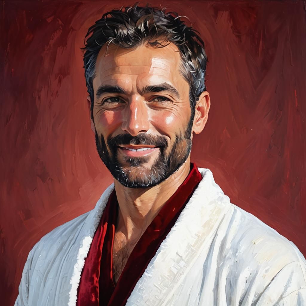 Serene Man in Velvet Robe as Impasto Oil Painting
