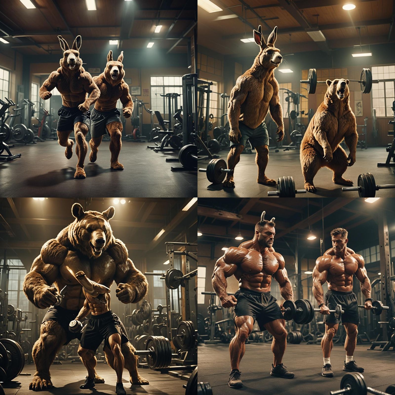 Hare and Bear Gym Workout: Cinematic Film Still