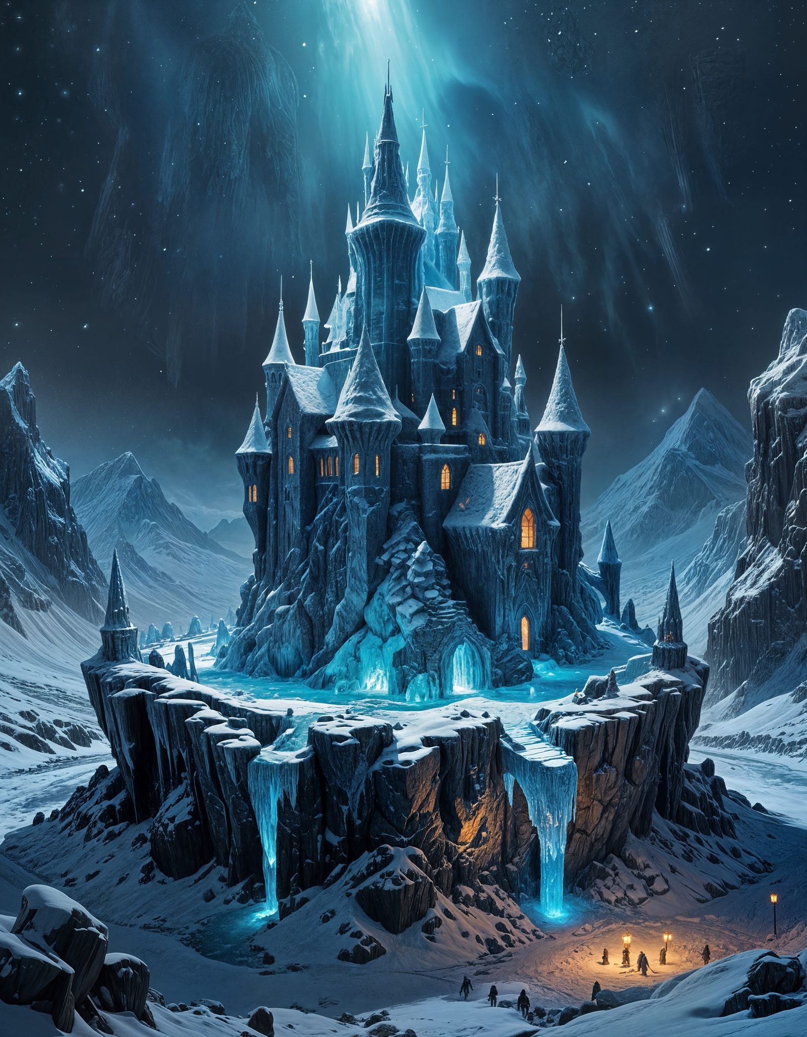 Frosty City of Giants on a Snowy Titan