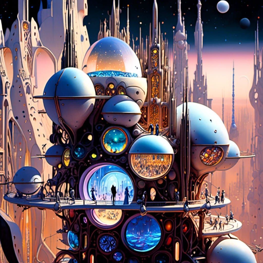 Futuristic Space City at Night in Sci-Fi Style