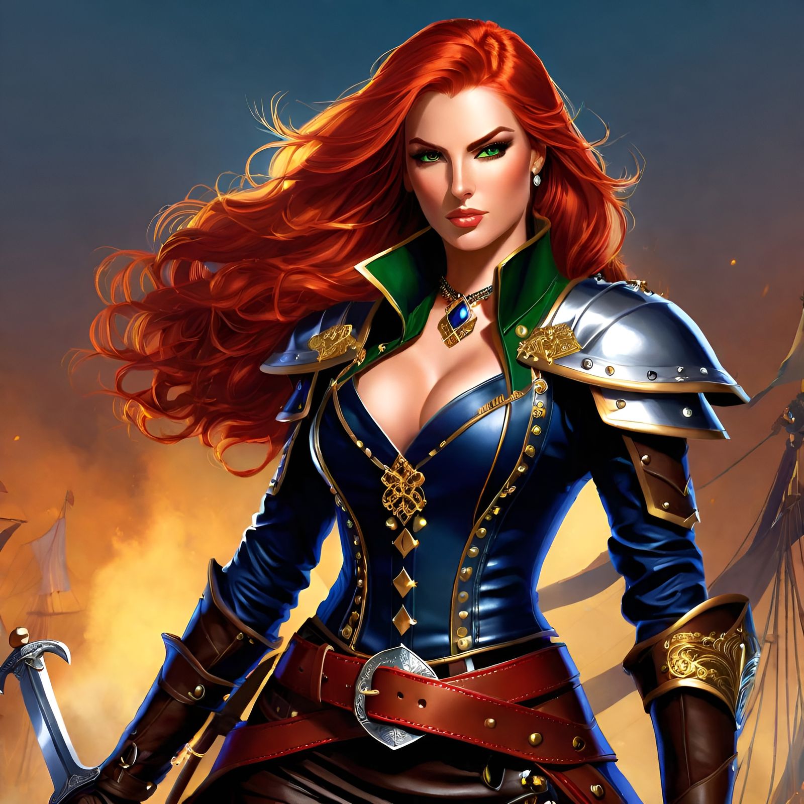 Confident Female Rogue Against Stormy Seas