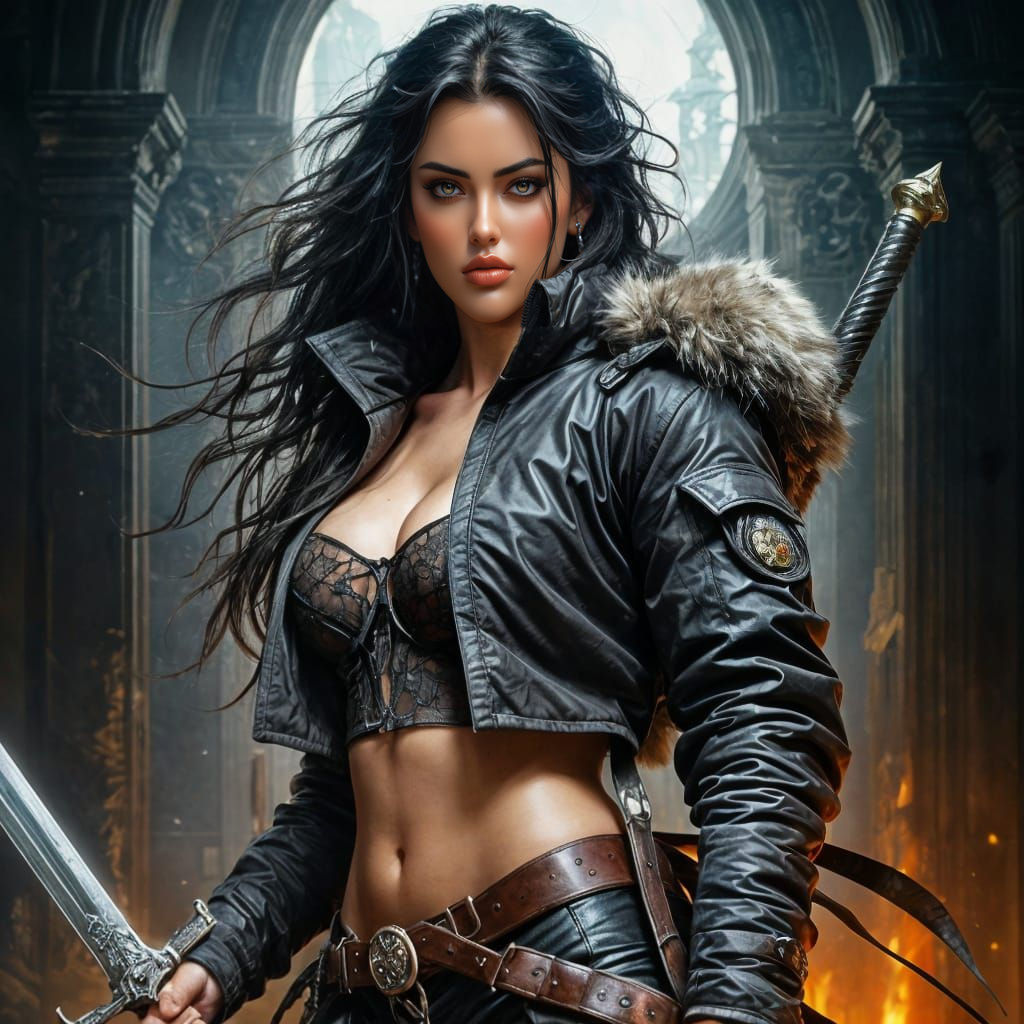 Intricately Detailed Warrior Woman in Vibrant, Cinematic Sty...