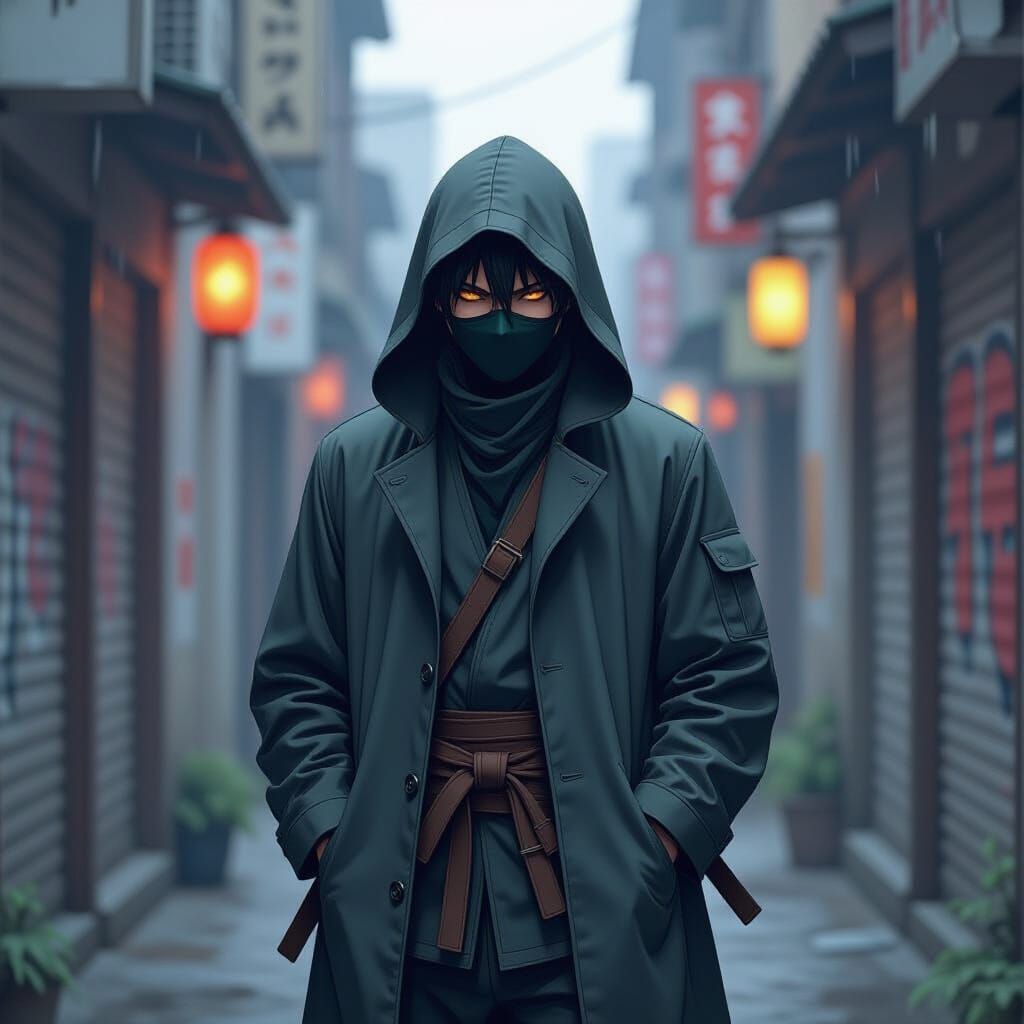 Mysterious Figure in Anime Style Alleyway