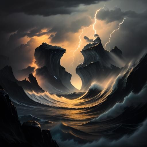 Dramatic Stormy Seascape with Towering Waves