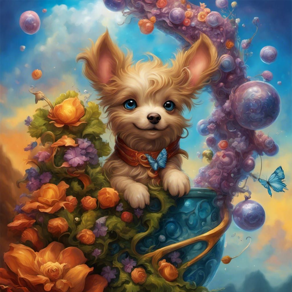 Cute Puppy in Ethereal Fantasy Art Style