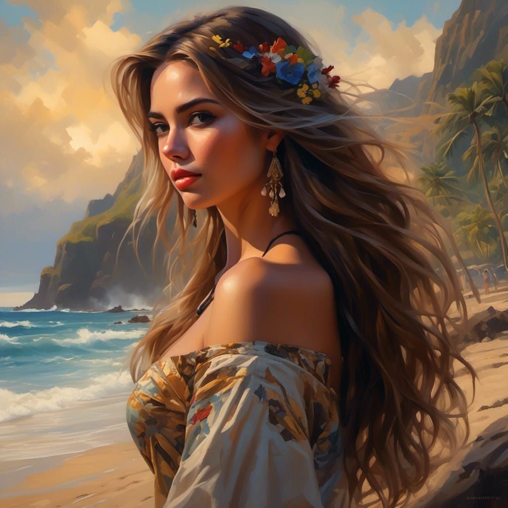 Gorgeous Hawaiian Woman on Tropical Beach