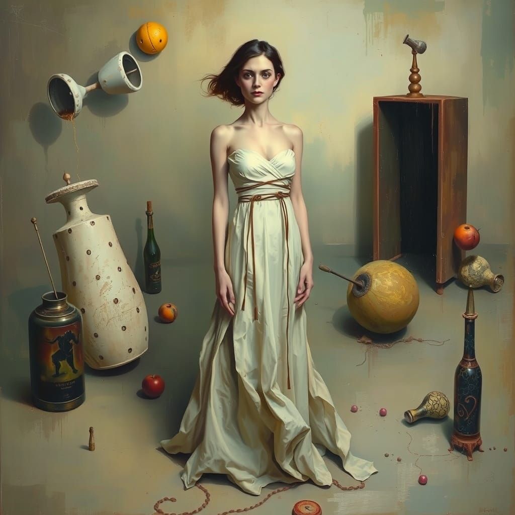 Surreal Woman in Flowing Dress