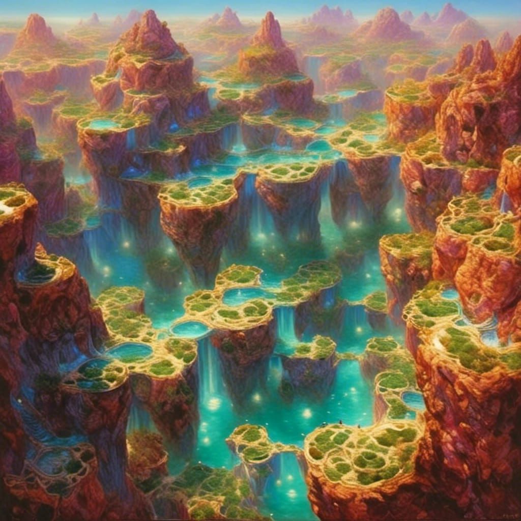 Surreal Space Swimming Pools as Oil Painting