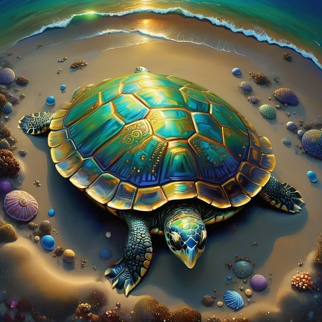Whimsical Turtle Painting in Dark Fantasy Style