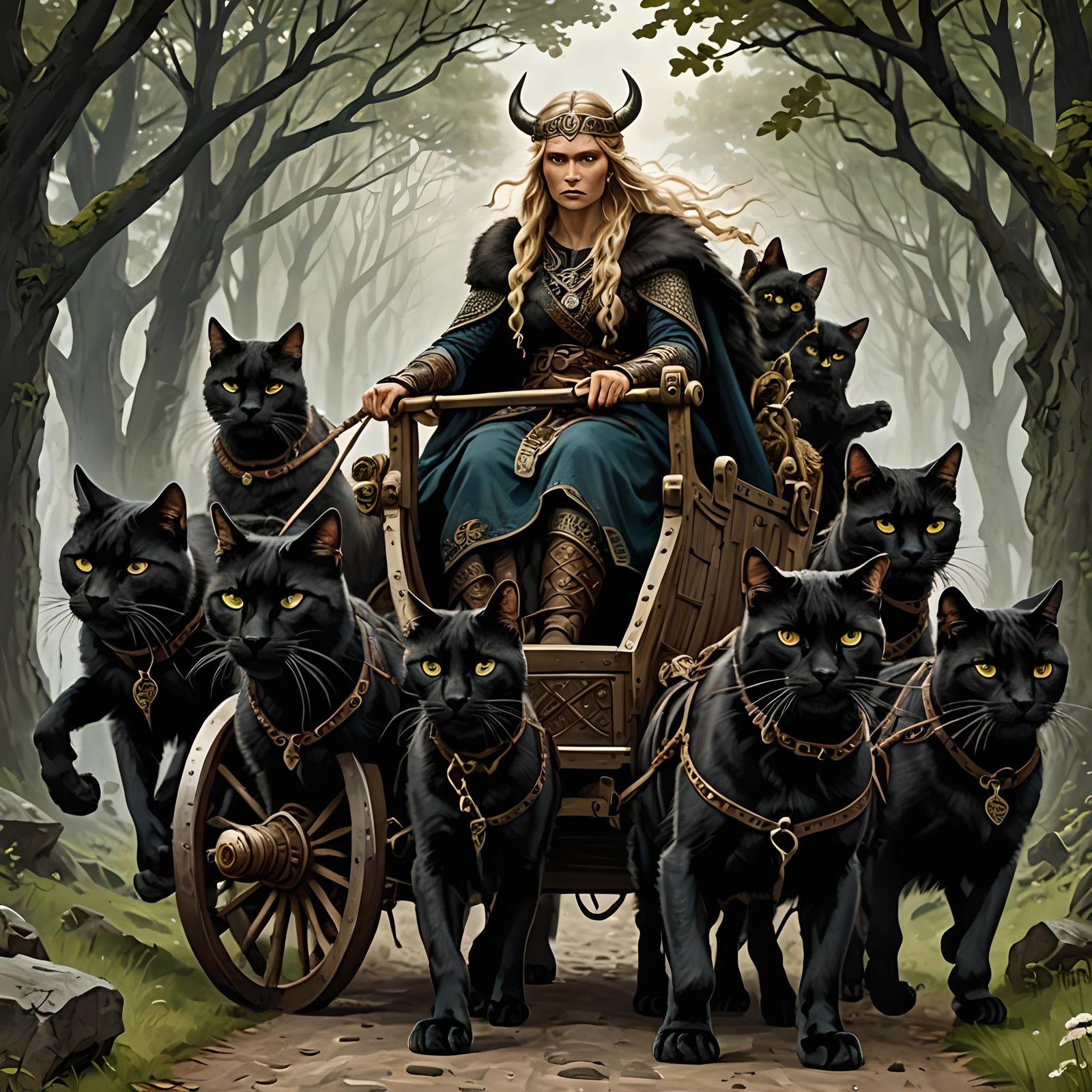 Nerthus: Nordic Goddess Pulled by Cats
