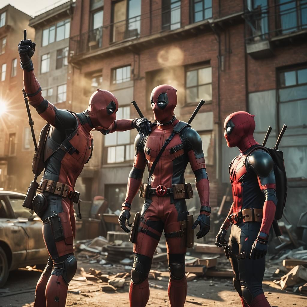 Deadpool and Spider-Man Face-Off: Cinematic Film Still