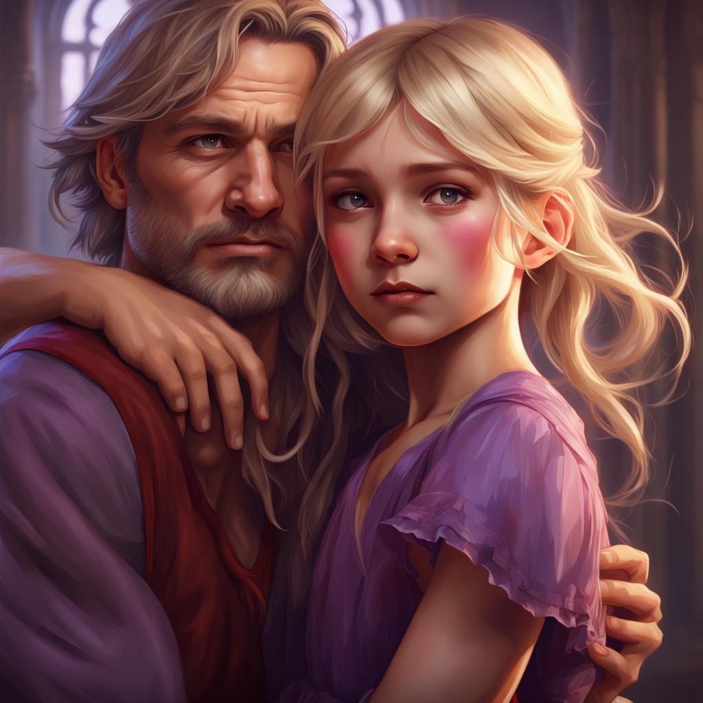 Touching Portrait of Father and Daughter, Digital Art
