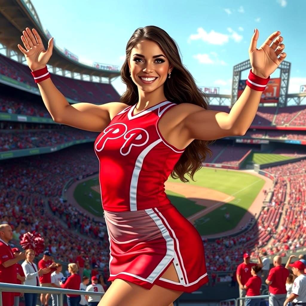Philadelphia Phillies  cheerleader entertaining baseball crowd in Citizens Bank Park ballpark