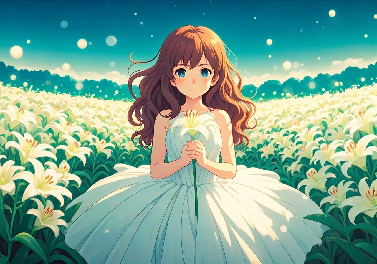 Girl in Lily Field: Studio Ghibli Anime Visual