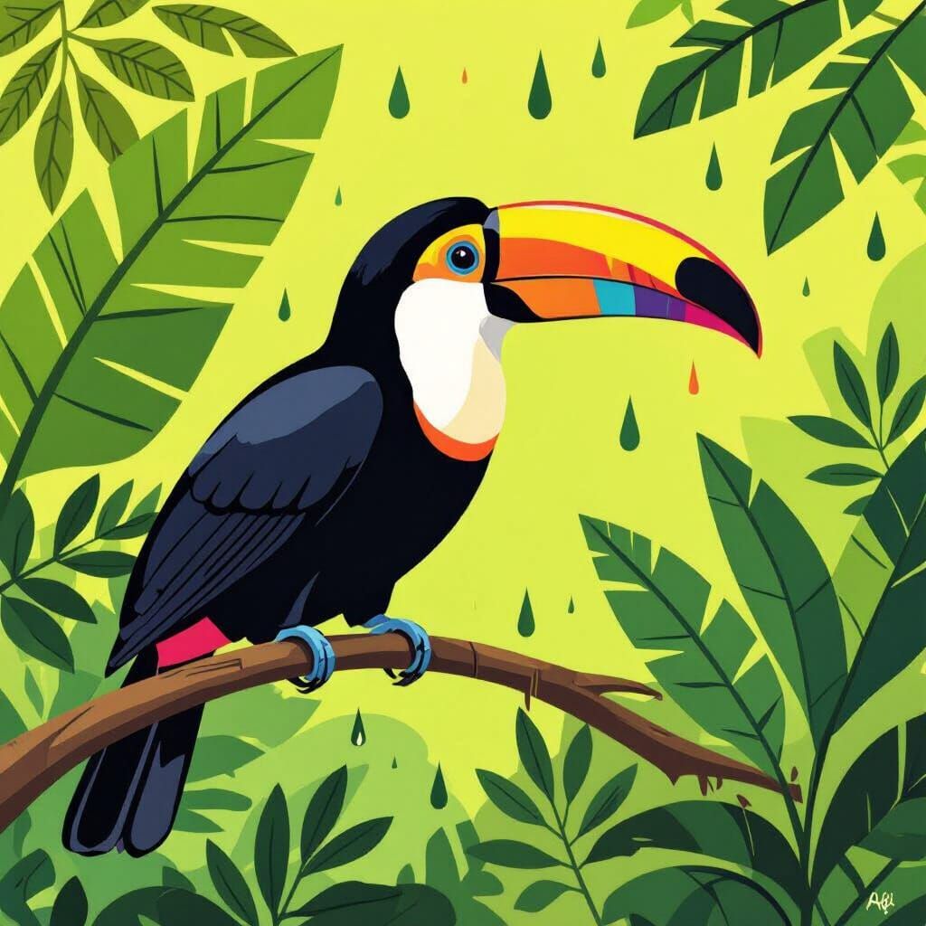 Rainbow Beaked Toucan in Bold Color Block Style